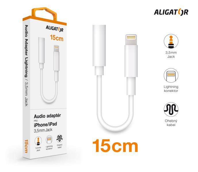 Audio adaptér Aligator Lightning / 3,5mm Jack, bílý