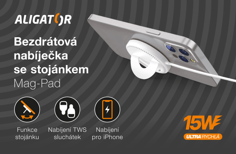 Bezdrátová nabíječka Aligator MagSafe 15W, bílá