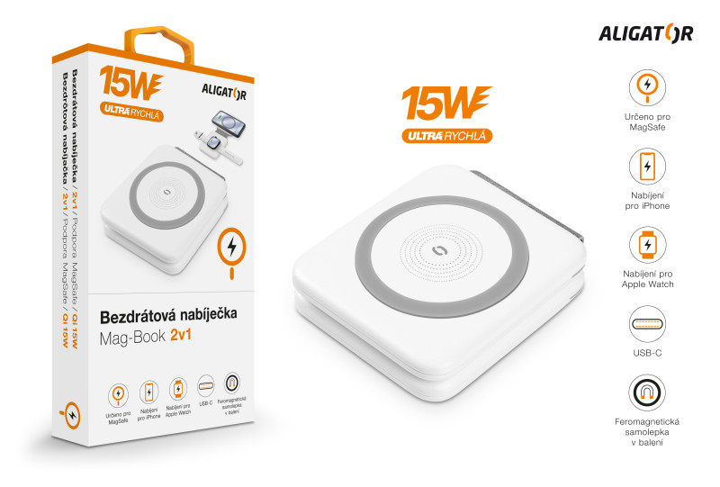 Bezdrátová stanice Aligator Magsafe 2v1, bílá