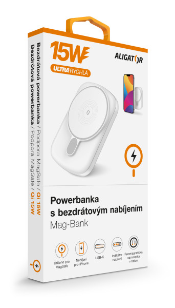Power bank Aligator MagSafe s USB-C 5000 mAh, bílá