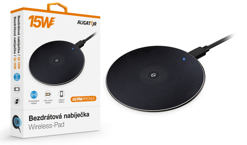 Bezdrátová nabíječka Aligator 15W, černá