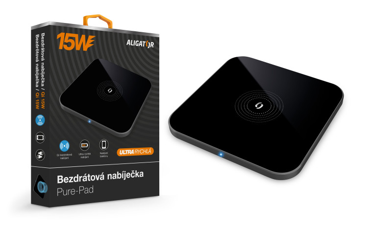 Bezdrátová nabíječka Aligator Premium 15W, černá