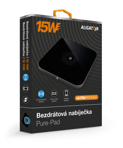 Bezdrátová nabíječka Aligator Premium 15W, černá