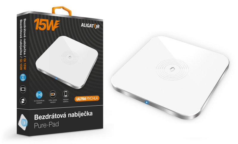 Bezdrátová nabíječka Aligator Premium 15W, bílá