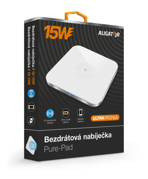 Bezdrátová nabíječka Aligator Premium 15W, bílá