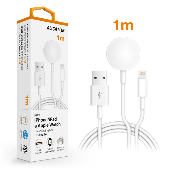 Nabíjecí kabel Aligator 2v1 Pro iPhone/iPad a Apple Watch, bílý