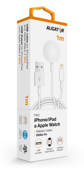 Nabíjecí kabel Aligator 2v1 Pro iPhone/iPad a Apple Watch, bílý