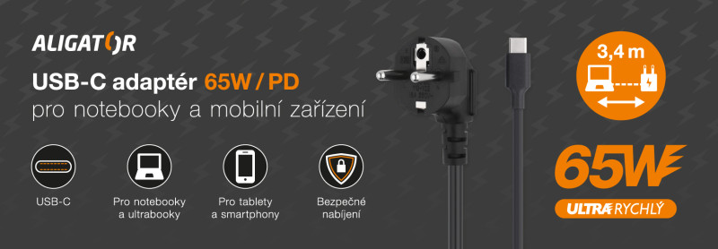 Chytrý USB-C adaptér Aligator power delivery 65W