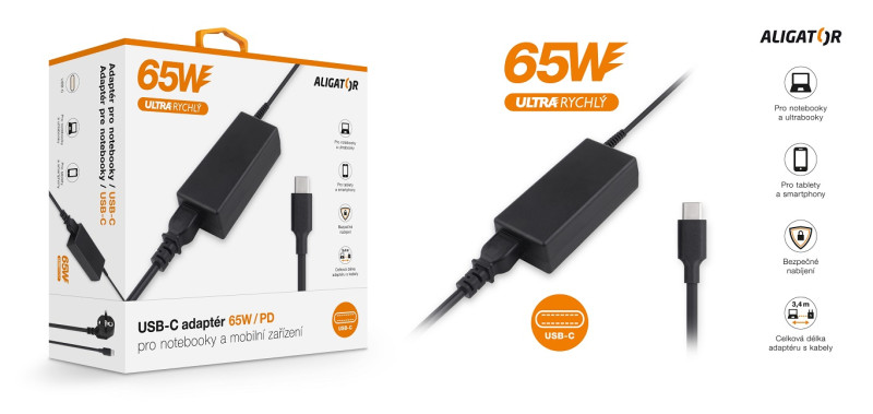 Chytrý USB-C adaptér Aligator power delivery 65W