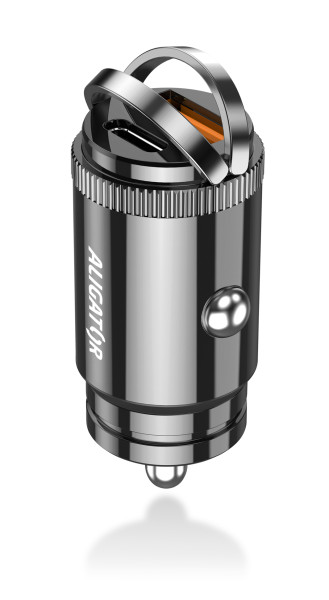 Chytrá mini nabíječka do auta ALIGATOR Power Delivery 30W, USB-C + USB-A, černá