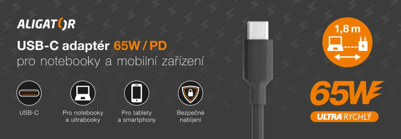Chytrý USB-C adaptér Aligator power delivery 65W