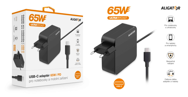 Chytrý USB-C adaptér Aligator power delivery 65W