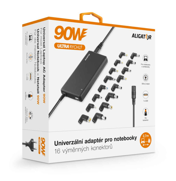 Univerzální adaptér pro notebooky SE 16 výměnnými konektory a USB, 90W