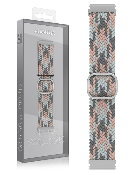 Řemínek textilní Aligator 20mm, růžovo-šedý