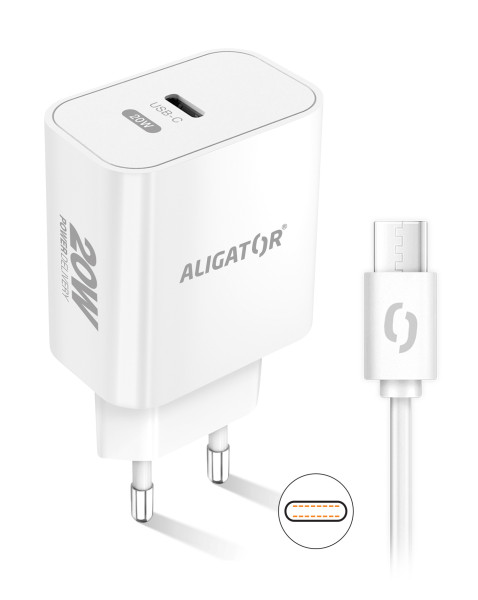 Rychlá nabíječka ALIGATOR PD 20W USB-C, USB-C/USB-C kabel, bílá