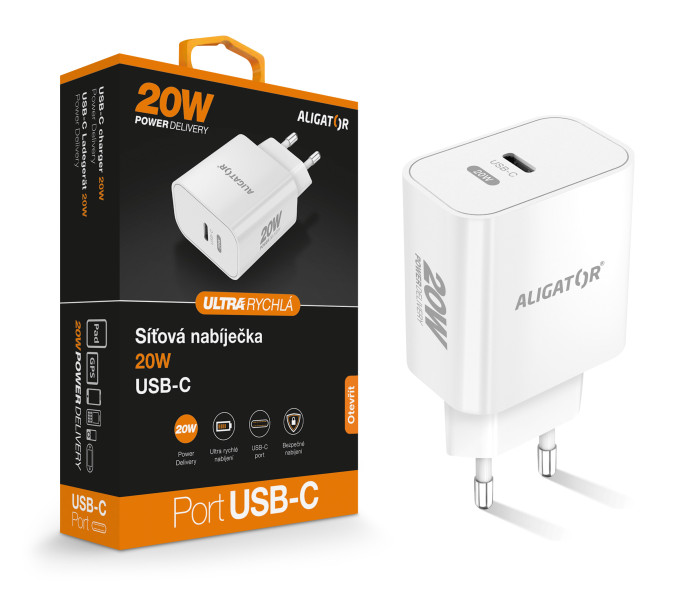 Rychlá nabíječka Aligator PD 20W USB-C, bílá