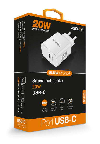 Rychlá nabíječka USB-C ALIGATOR PD 20W bílá (bez kabelu)