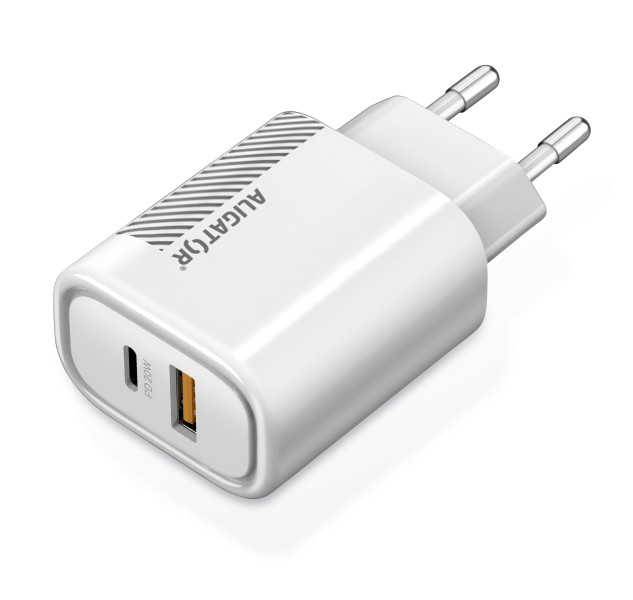 Rychlá nabíječka PD 20W USB-C + USB - Aligator, bílá