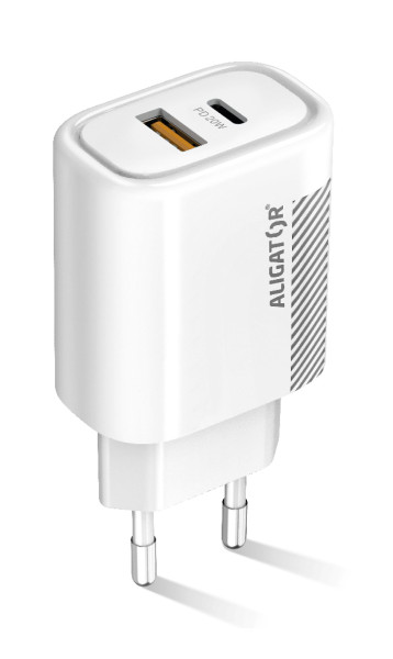 Rychlá nabíječka PD 20W USB-C + USB - Aligator, bílá