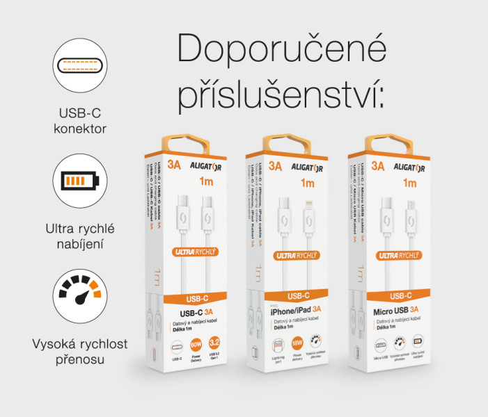 Rychlá nabíječka PD 20W USB-C + USB - Aligator, bílá