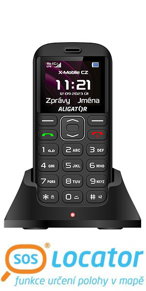 ALIGATOR A720 4G Senior černý + nabíjecí stojánek