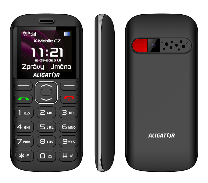 ALIGATOR A720 4G Senior černý + nabíjecí stojánek