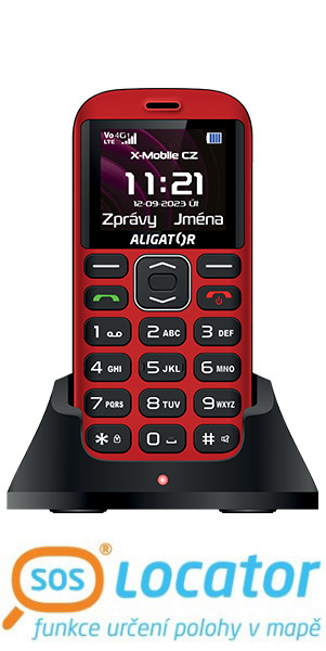 ALIGATOR A720 4G Senior červeno-černý + nabíjecí stojánek