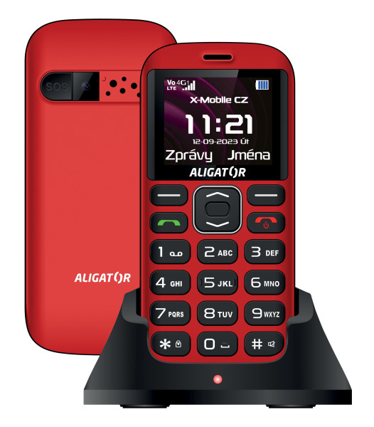 ALIGATOR A720 4G Senior červeno-černý + nabíjecí stojánek