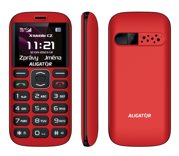 ALIGATOR A720 4G Senior červeno-černý + nabíjecí stojánek