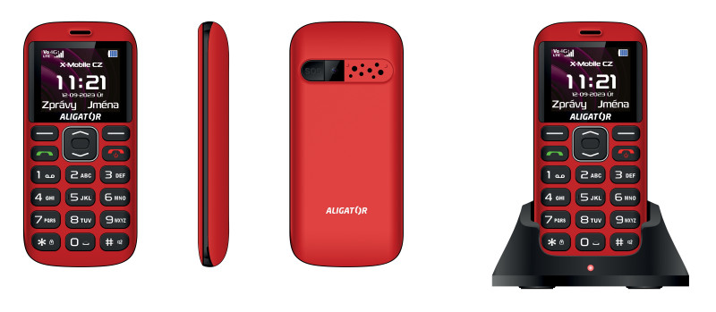 ALIGATOR A720 4G Senior červeno-černý + nabíjecí stojánek