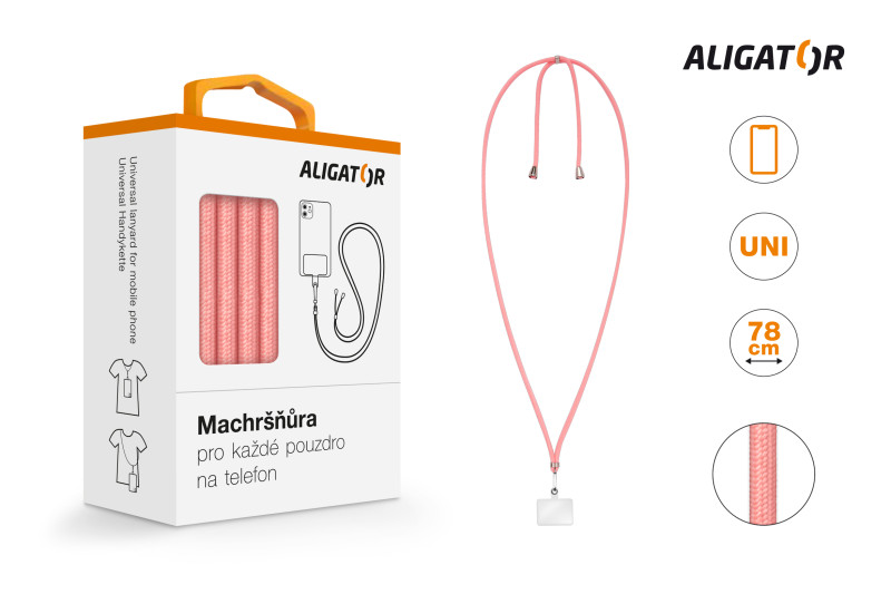 Šňůrka Crossbody Aligator Machršňůra UNI růžová