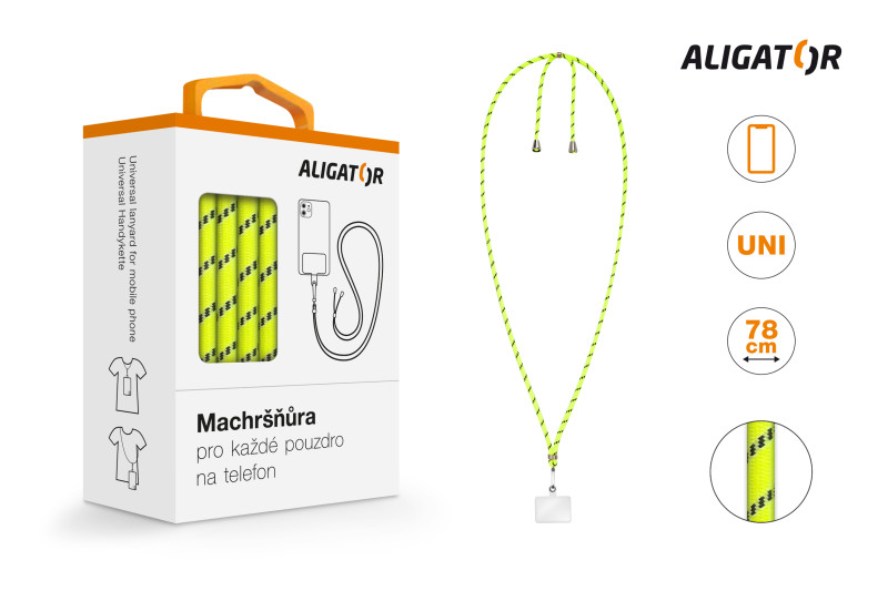 Šňůrka Crossbody Aligator Machršňůra UNI neonově žlutá
