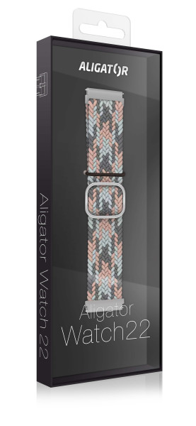Řemínek textilní ALIGATOR 22mm, růžovo-šedý