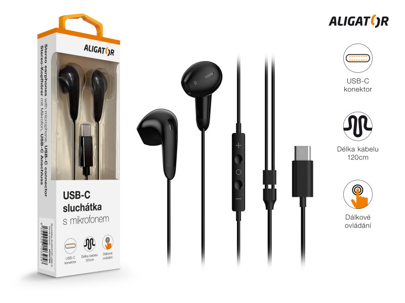 Sluchátka ALIGATOR AE007 Cool Music, USB-C, černá