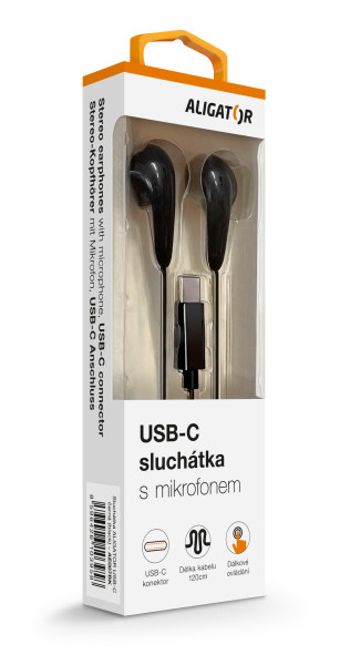 Sluchátka ALIGATOR AE007 Cool Music, USB-C, černá