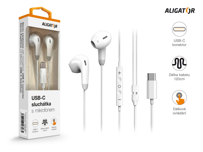 Sluchátka ALIGATOR AE007 Cool Music, USB-C, bílá