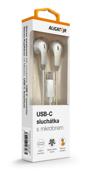 Sluchátka ALIGATOR AE007 Cool Music, USB-C, bílá