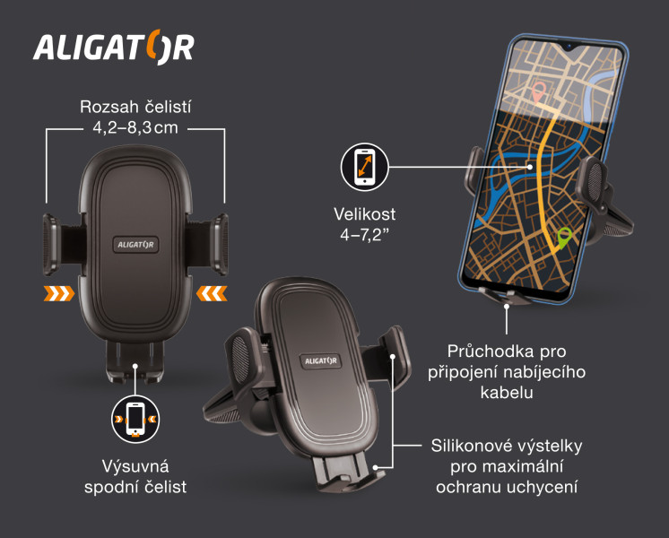 Držák do auta s nastavitelnou fixací HA20 Aligator multi do ventilační mřížky, univerzální