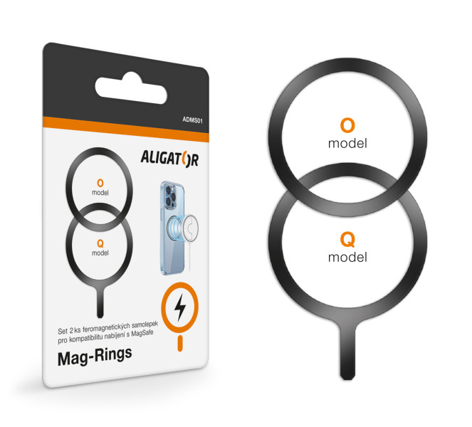 Set feromagnetických samolepek Aligator Mag-Rings, určeno pro MagSafe, černé