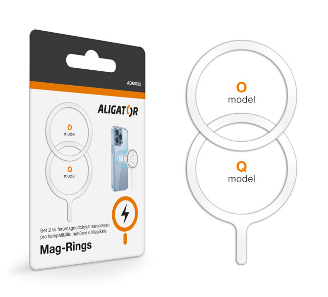 Set feromagnetických samolepek Aligator Mag-Rings, určeno pro MagSafe, bílé