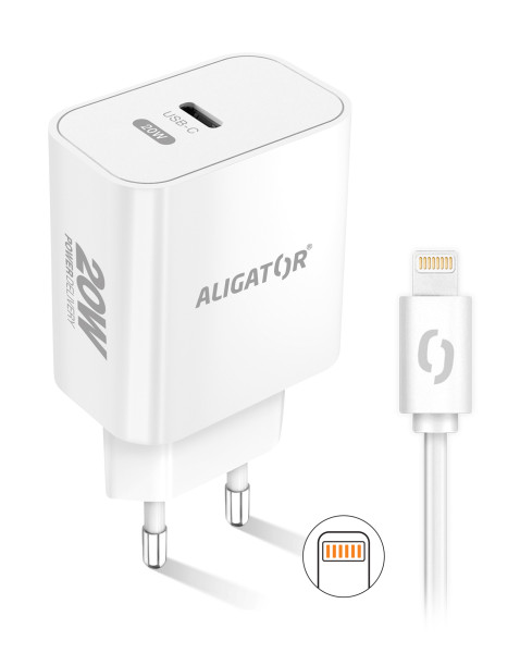 Rychlá nabíječka USB-C Aligator PD 20W s kabelem USB-C/lightning (iPhone), bílá