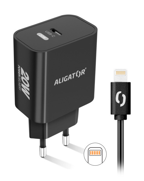 Rychlá nabíječka USB-C ALIGATOR PD 20W s kabelem USB-C/Lightning(iPhone), černá