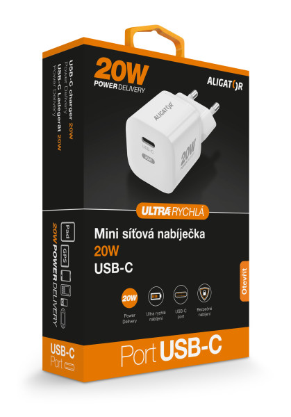 Rychlá nabíječka, PD 20W USB-C - Aligator Mini, bílá