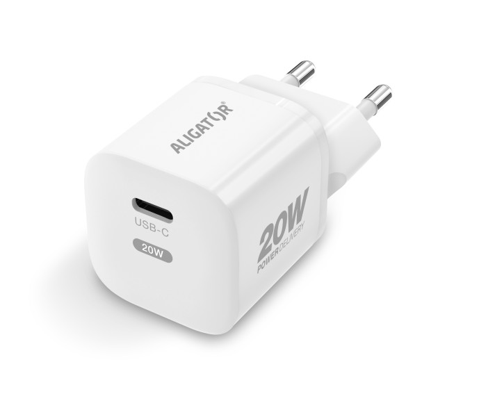 Rychlá nabíječka ALIGATOR Mini, PD 20W, USB-C/USB-C kabel, bílá