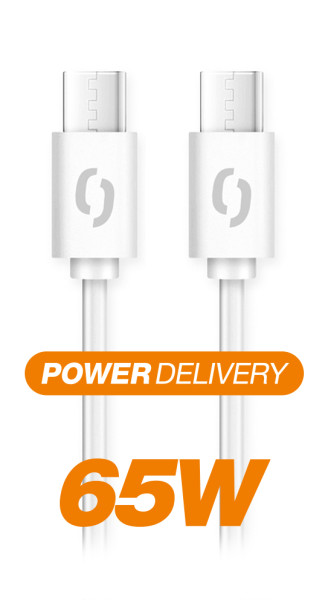 Datový kabel ALIGATOR POWER 65W, USB-C/USB-C 3A 1,5m, bílý