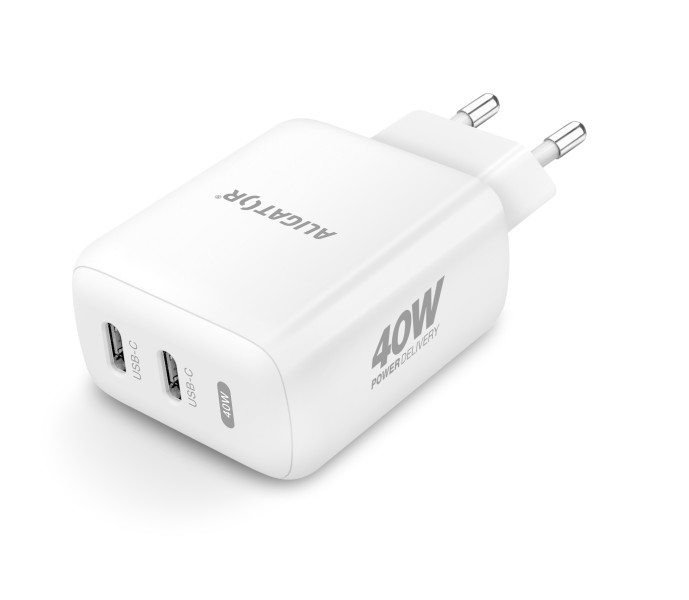 Rychlá nabíječka ALIGATOR, PD 40W 2xUSB-C, bílá