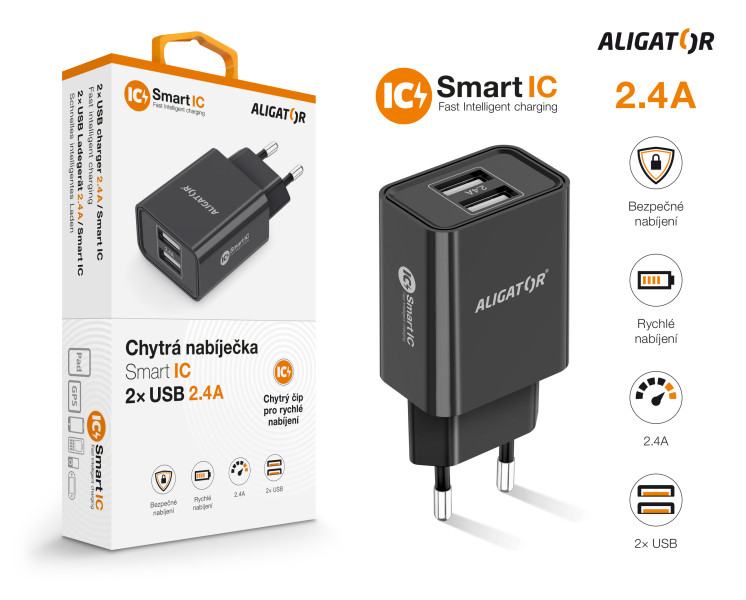 Nabíječka cd ali s 2xUSB výstupem, 2,4A, Smart ic, černá