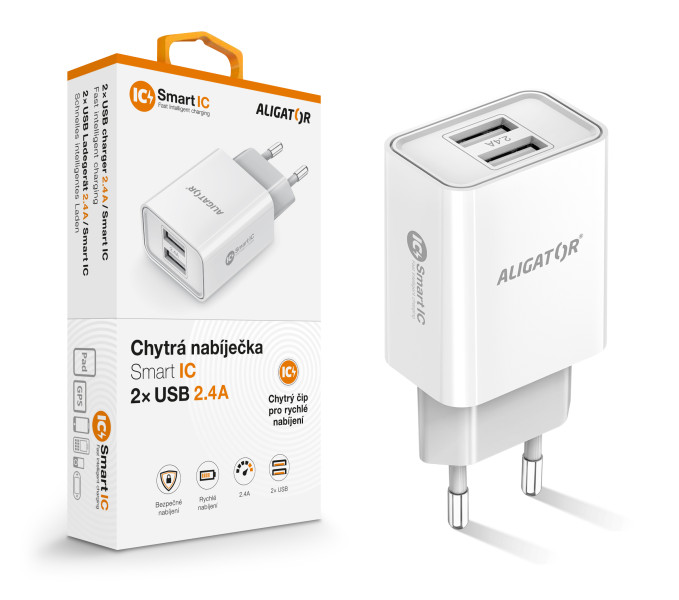 Nabíječka cd ali s 2xUSB výstupem, 2,4A, Smart ic, bílá