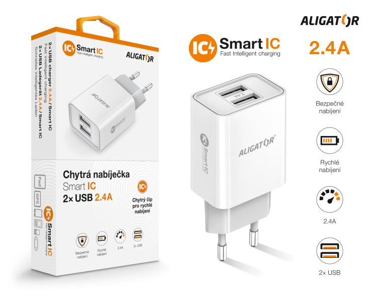 Nabíječka cd ali s 2xUSB výstupem, 2,4A, Smart ic, bílá