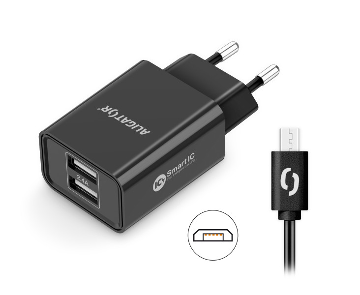 Nabíječka cd ali MicroUSB 2xUSB výst. 2,4A, Smart ic, černá
